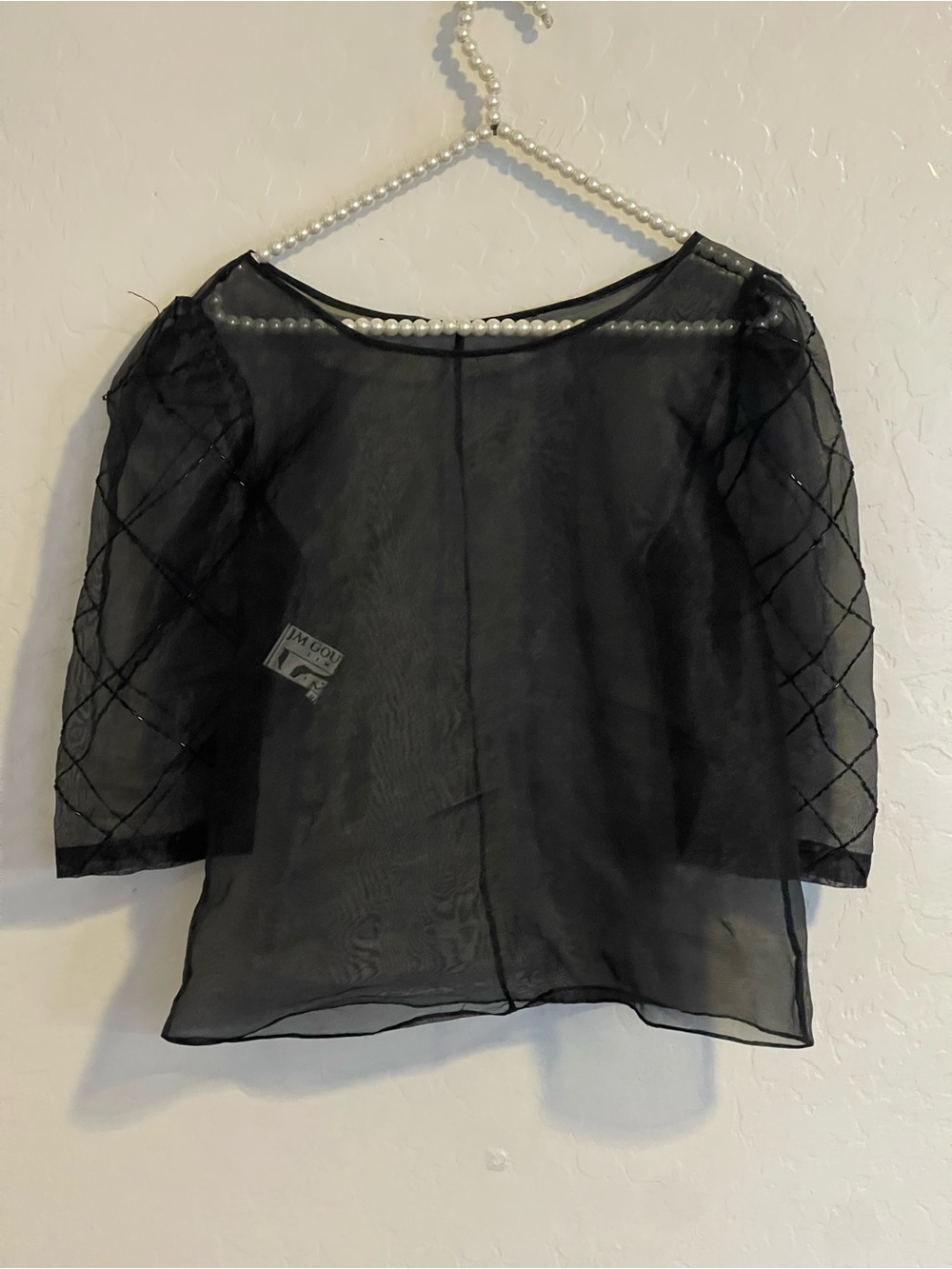 JM Goulbourn Limited sheer black organza top With Puff Sleeve Embellished Sz 10